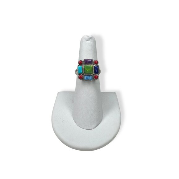 Sterling Jewelry - Sterling Silver Multi-Stone Vintage Ring Size 6.25 Turquoise Coral Lapis